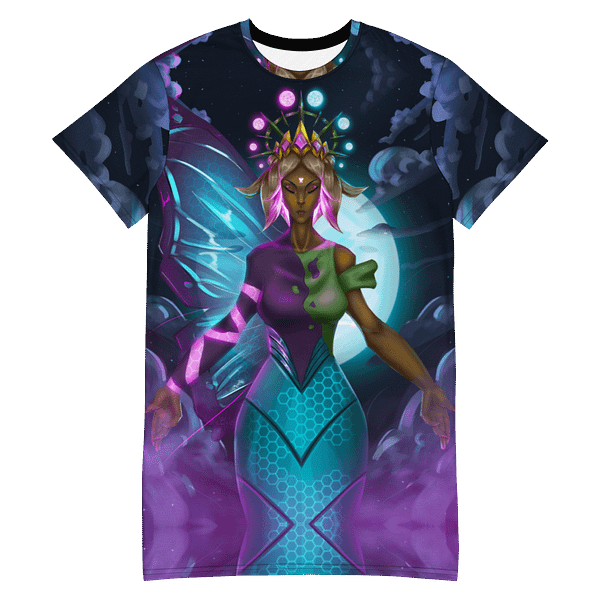 t-shirt dress featuring goddess metamorphosis